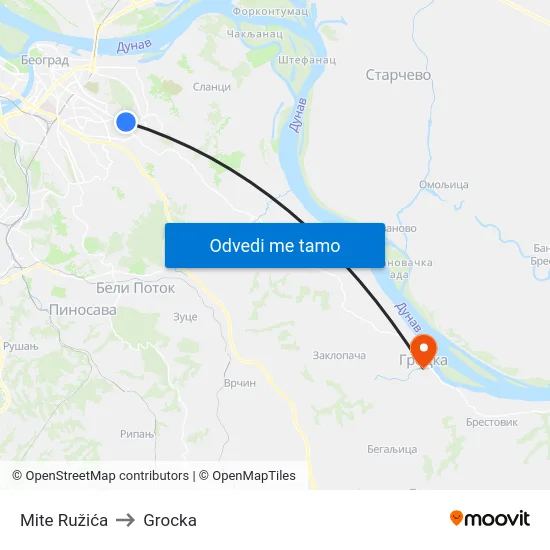 Mite Ružića to Grocka map