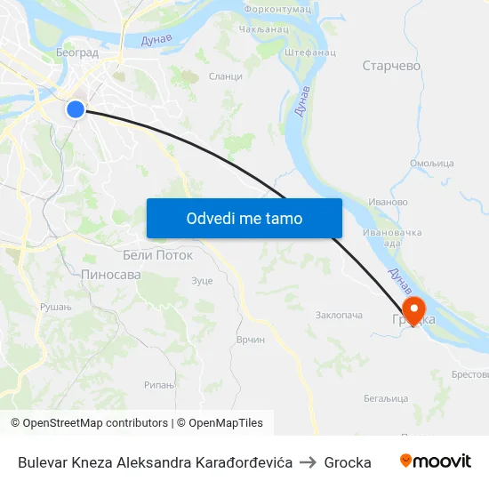 Bulevar Kneza Aleksandra Karađorđevića to Grocka map