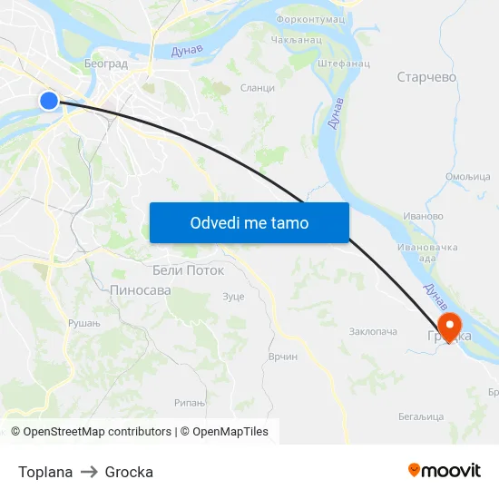 Toplana to Grocka map