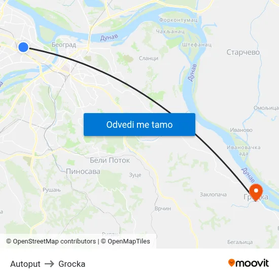 Autoput to Grocka map