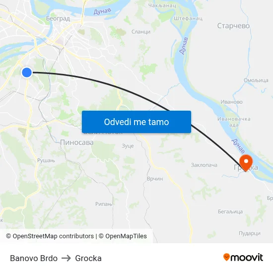 Banovo Brdo to Grocka map