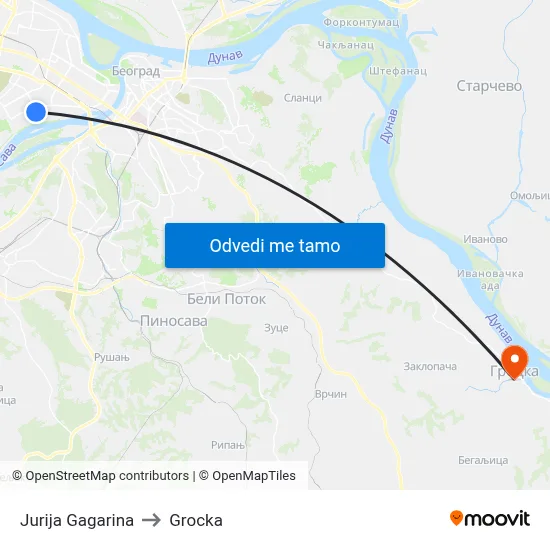 Jurija Gagarina to Grocka map
