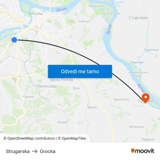 Strugarska to Grocka map