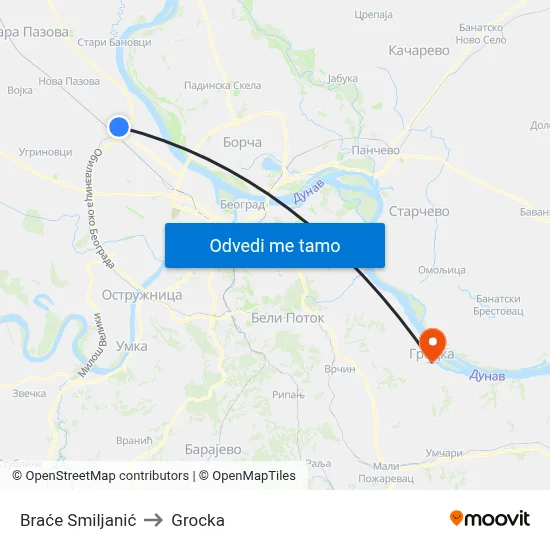 Braće Smiljanić to Grocka map