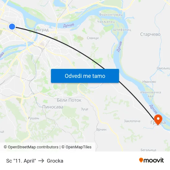 Sc "11. April" to Grocka map