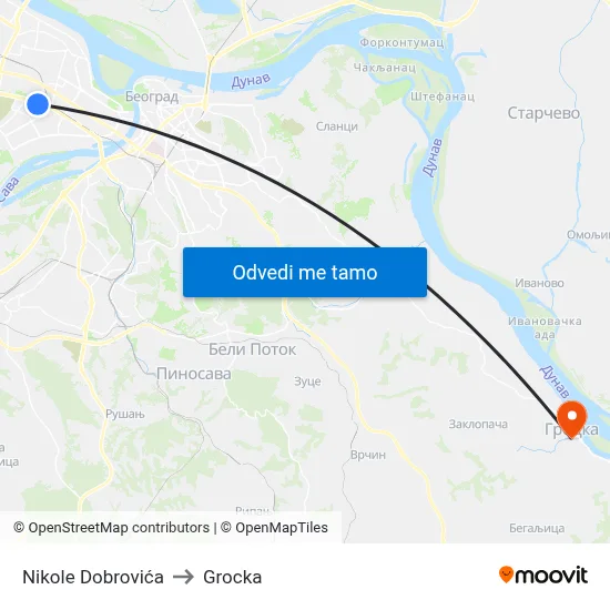 Nikole Dobrovića to Grocka map