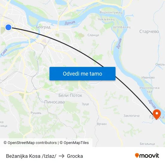 Bežanijka Kosa /Izlaz/ to Grocka map