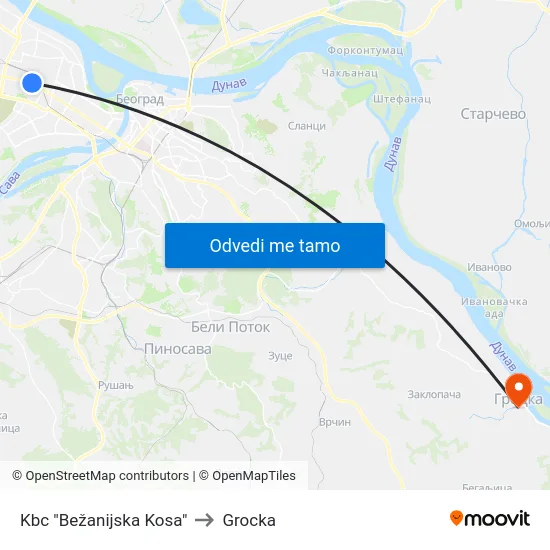 Kbc "Bežanijska Kosa" to Grocka map