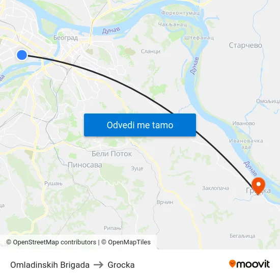 Omladinskih Brigada to Grocka map