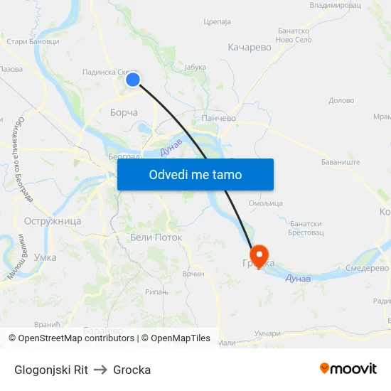 Glogonjski Rit to Grocka map