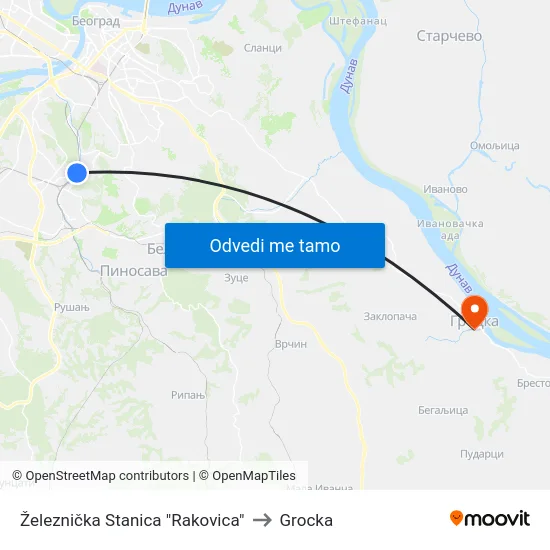 Železnička Stanica "Rakovica" to Grocka map