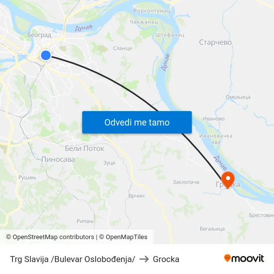 Trg Slavija /Bulevar Oslobođenja/ to Grocka map