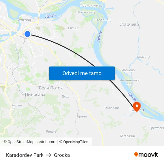 Karađorđev Park to Grocka map