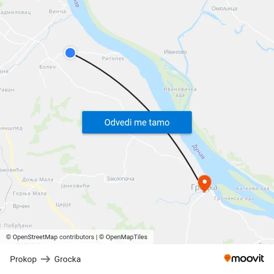 Prokop to Grocka map