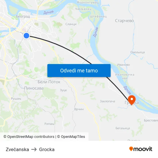 Zvečanska to Grocka map