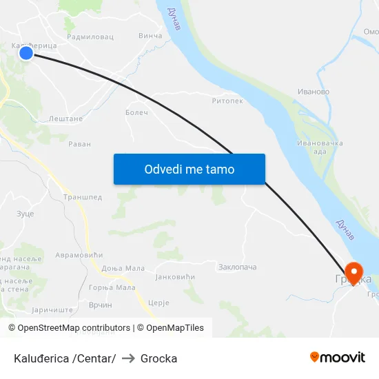 Kaluđerica /Centar/ to Grocka map