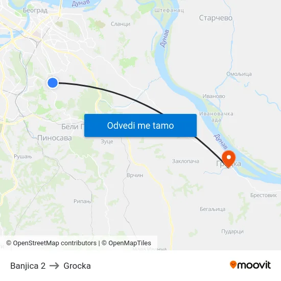 Banjica 2 to Grocka map