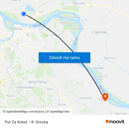 Put Za Kotež to Grocka map