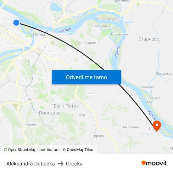 Aleksandra Dubčeka to Grocka map