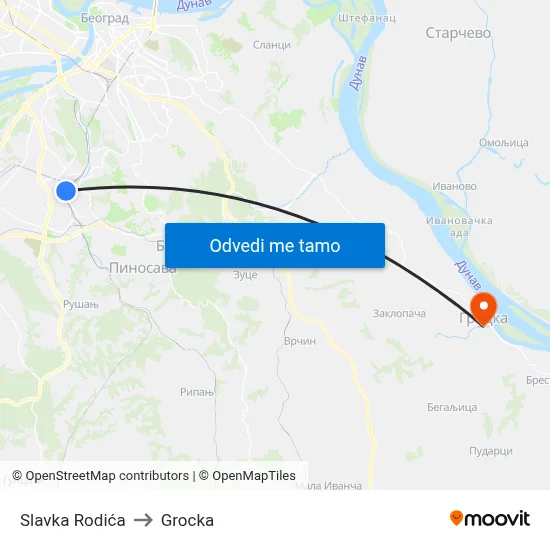 Slavka Rodića to Grocka map