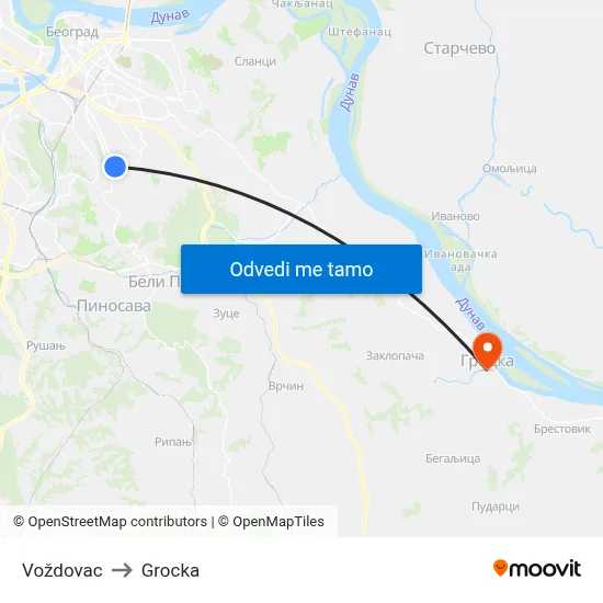 Voždovac to Grocka map