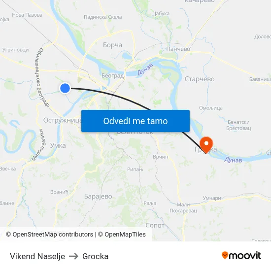 Vikend Naselje to Grocka map
