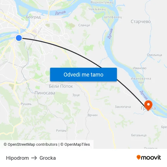 Hipodrom to Grocka map