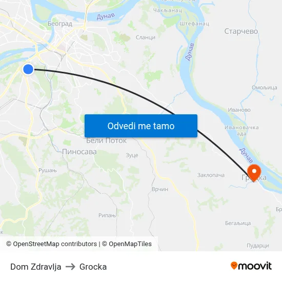 Dom Zdravlja to Grocka map