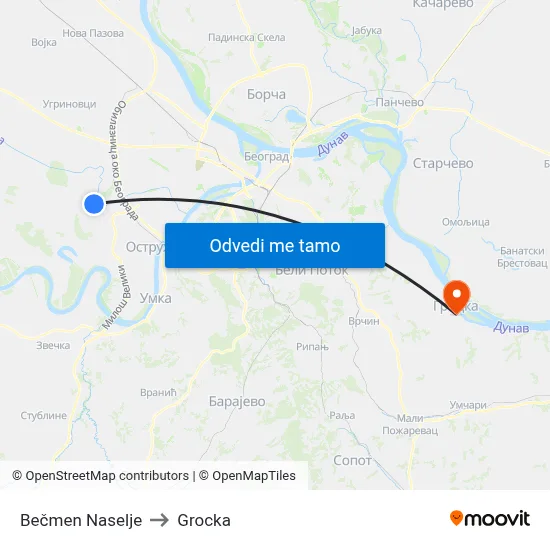Bečmen Naselje to Grocka map
