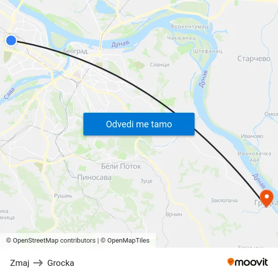 Zmaj to Grocka map