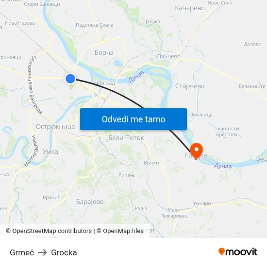 Grmeč to Grocka map