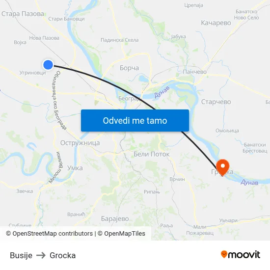 Busije to Grocka map