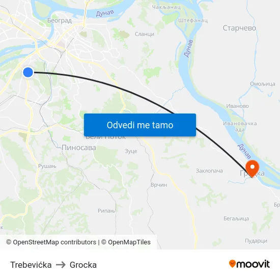 Trebevićka to Grocka map