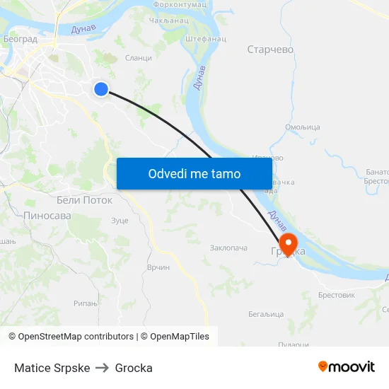 Matice Srpske to Grocka map