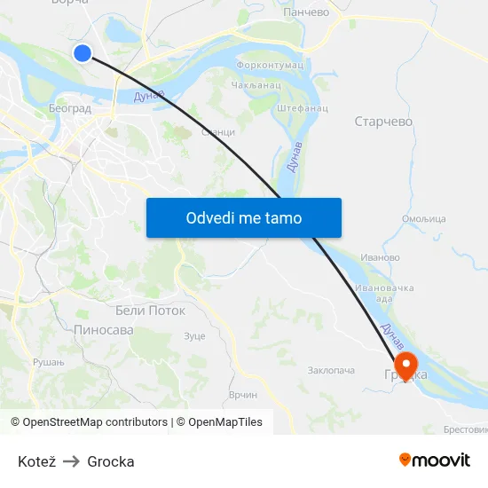 Kotež to Grocka map