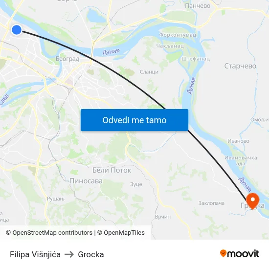 Filipa Višnjića to Grocka map