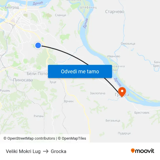 Veliki Mokri Lug to Grocka map