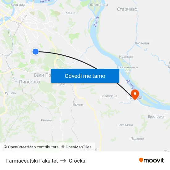 Farmaceutski Fakultet to Grocka map