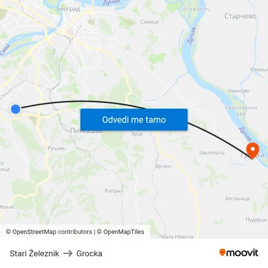 Stari Železnik to Grocka map