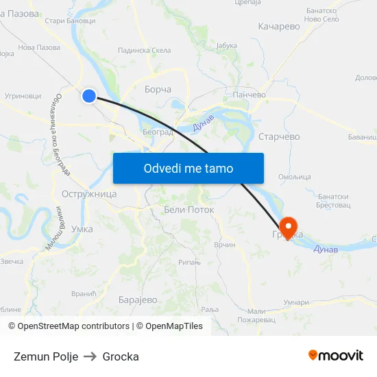 Zemun Polje to Grocka map