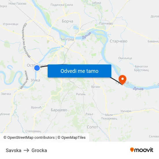 Savska to Grocka map