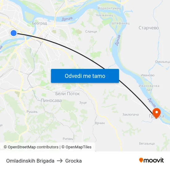 Omladinskih Brigada to Grocka map