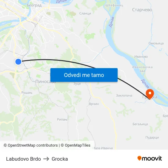 Labudovo Brdo to Grocka map