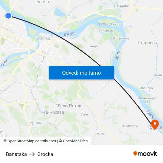 Banatska to Grocka map