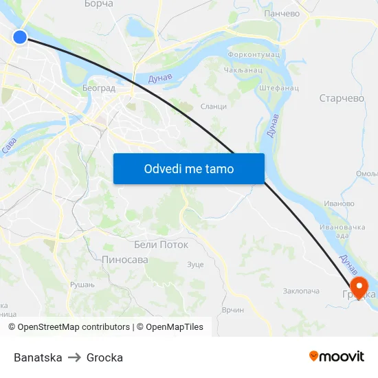 Banatska to Grocka map
