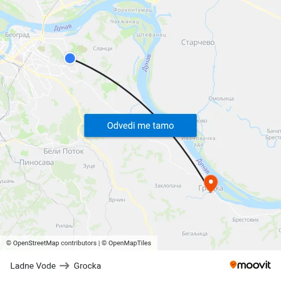 Ladne Vode to Grocka map
