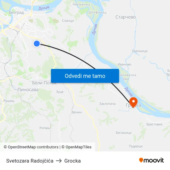 Svetozara Radojčića to Grocka map