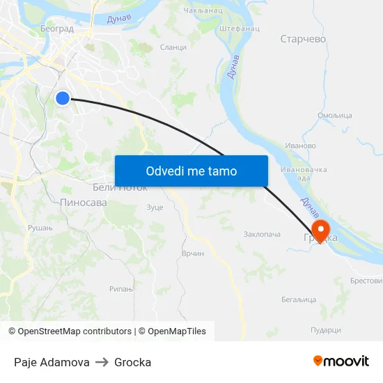 Paje Adamova to Grocka map