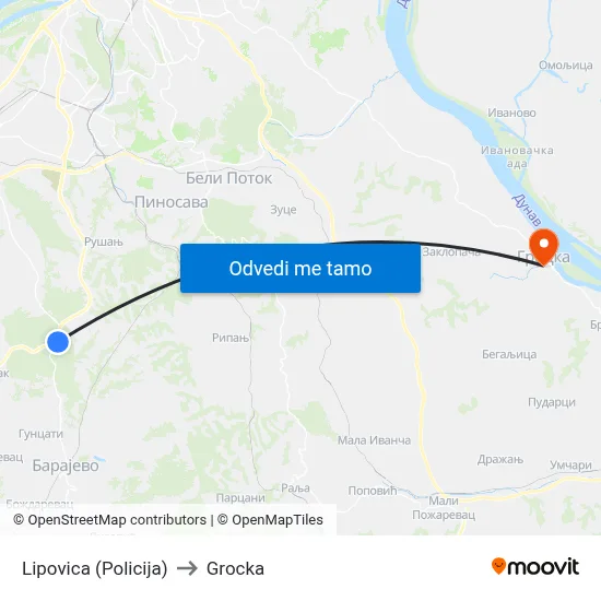 Lipovica (Policija) to Grocka map