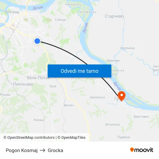 Pogon Kosmaj to Grocka map